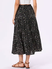 Floral Elastic Waisted Slit A-Line Tiered Long Skirts