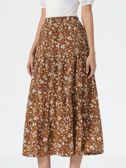 Floral Elastic Waisted Slit A-Line Tiered Long Skirts