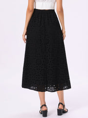 Cotton Eyelet Boho High Waisted A-Line Flowy Midi Skirts