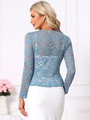 Floral Lace Shrug Tie Front Ruffled Hem Sheer Crop Bolero