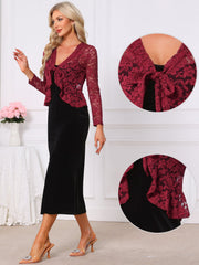 Floral Lace Shrug Tie Front Ruffled Hem Sheer Crop Bolero