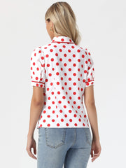 Polka Dot Peter Pan Collar Bow Tie Neck Puff Sleeve Vintage Shirt