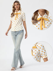 Polka Dot Peter Pan Collar Bow Tie Neck Puff Sleeve Vintage Shirt