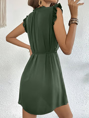Ruffled Cap Sleeves Lace-Up Mini Chiffon Dress