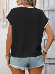 Color-Block Round Neck Short Sleeve Knitted Blouse
