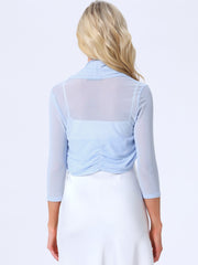 Semi Sheer Mesh 3/4 Sleeve Stretchy Cropped Bolero Shrug