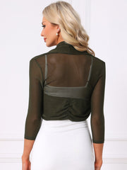 Semi Sheer Mesh Elegant 3/4 Sleeve Stretchy Cropped Bolero Shrugs