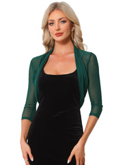 Semi Sheer Mesh 3/4 Sleeve Stretchy Cropped Bolero Shrug