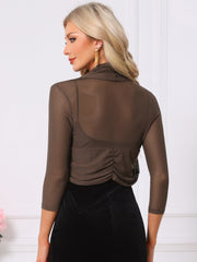Semi Sheer Mesh 3/4 Sleeve Stretchy Cropped Bolero Shrug