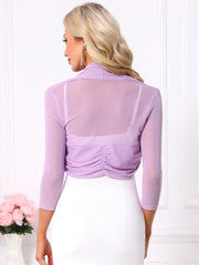 Semi Sheer Mesh 3/4 Sleeve Stretchy Cropped Bolero Shrug