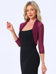 Semi Sheer Mesh 3/4 Sleeve Stretchy Cropped Bolero Shrug
