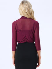 Semi Sheer Mesh 3/4 Sleeve Stretchy Cropped Bolero Shrug