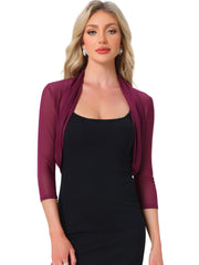 Semi Sheer Mesh 3/4 Sleeve Stretchy Cropped Bolero Shrug