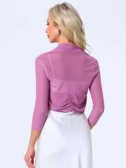 Semi Sheer Mesh 3/4 Sleeve Stretchy Cropped Bolero Shrug
