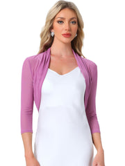 Semi Sheer Mesh 3/4 Sleeve Stretchy Cropped Bolero Shrug