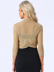 Semi Sheer Mesh 3/4 Sleeve Stretchy Cropped Bolero Shrug