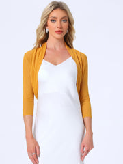 Semi Sheer Mesh 3/4 Sleeve Stretchy Cropped Bolero Shrug