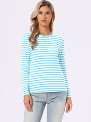 Striped Long Sleeve Crew Neck Casual Tops