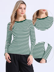 Striped Long Sleeve Crew Neck Casual Tops