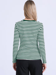 Striped Long Sleeve Crew Neck Casual Tops