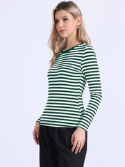 Striped Long Sleeve Crew Neck Casual Tops