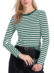 Striped Long Sleeve Crew Neck Casual Tops
