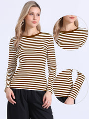 Striped Long Sleeve Crew Neck Casual Tops