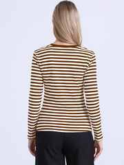 Striped Long Sleeve Crew Neck Casual Tops