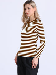 Striped Long Sleeve Crew Neck Casual Tops