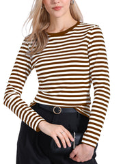 Striped Long Sleeve Crew Neck Casual Tops
