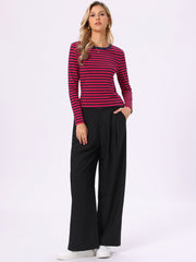 Striped Long Sleeve Crew Neck Casual Tops