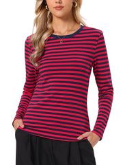 Striped Long Sleeve Crew Neck Casual Tops