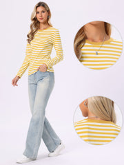 Striped Long Sleeve Crew Neck Casual Tops