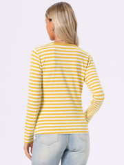 Striped Long Sleeve Crew Neck Casual Tops