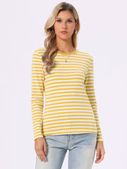 Striped Long Sleeve Crew Neck Casual Tops