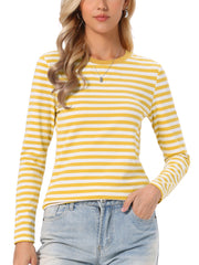 Striped Long Sleeve Crew Neck Casual Tops
