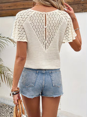 V Neck Lace Short Sleeves Casual-Chic Loose-Fit Blouse