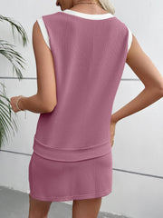 2 Pieces Tennis Workout Colorblock Sleeveless Top & Mini Skorts Matching Set