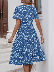 Pocketed Leopard Print Short Sleeve Tiered Dress