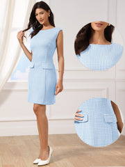 Sleeveless Boat Neck Vintage Houndstooth Work Dress