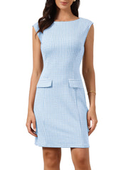 Sleeveless Boat Neck Vintage Houndstooth Work Dress
