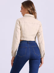Casual Short Puff Sleeves Button-Down Jean Denim Jacket