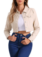 Casual Short Puff Sleeves Button-Down Jean Denim Jacket
