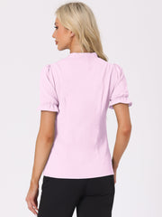 Bow Tie Neck Tops Elegant Office Short Sleeve Blouse