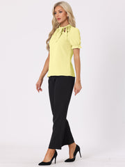 Bow Tie Neck Tops Elegant Office Short Sleeve Blouse