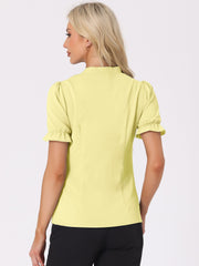 Bow Tie Neck Tops Elegant Office Short Sleeve Blouse