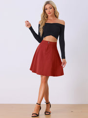 High Waisted A-Line Flared Casual Denim Midi Jean Skirt