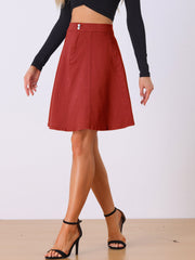 High Waisted A-Line Flared Casual Denim Midi Jean Skirt