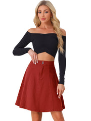 High Waisted A-Line Flared Casual Denim Midi Jean Skirt