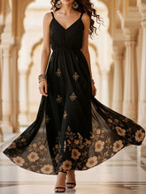 Embroidered Floral Sleeveless Maxi Evening Dress